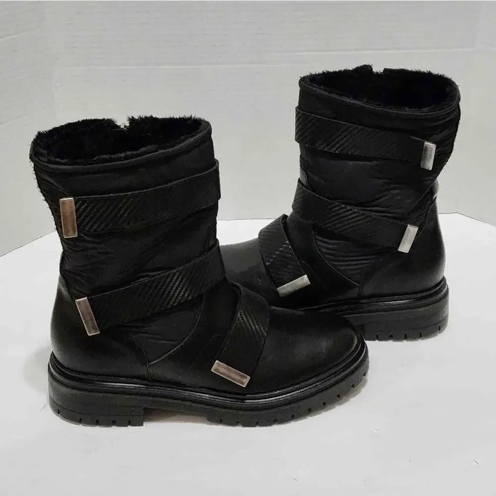 MAeLo Italian Leather fur lined lug sole grunge biker moto Boots size Eu 41